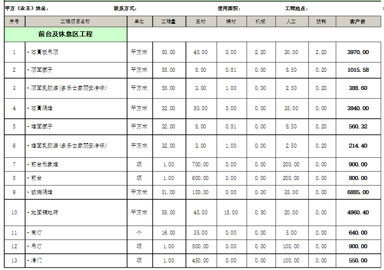 深圳厂房装修预算表